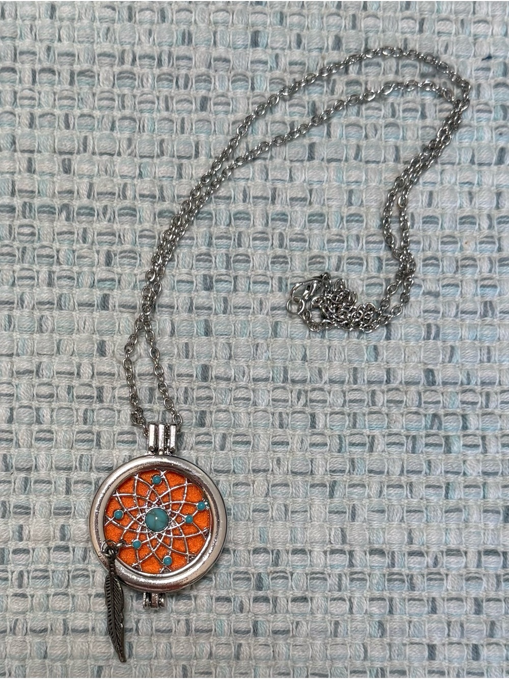 Orange Dreamcatcher Pendant Necklace with Turquoise Accents